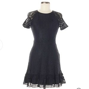 Wayf Black Lace Embroidered Short Sleeve Dress